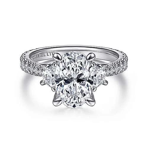 ladies engagement rings antique-Yasmine - 18K White Gold Oval Three Stone Diamond Engagement Ring