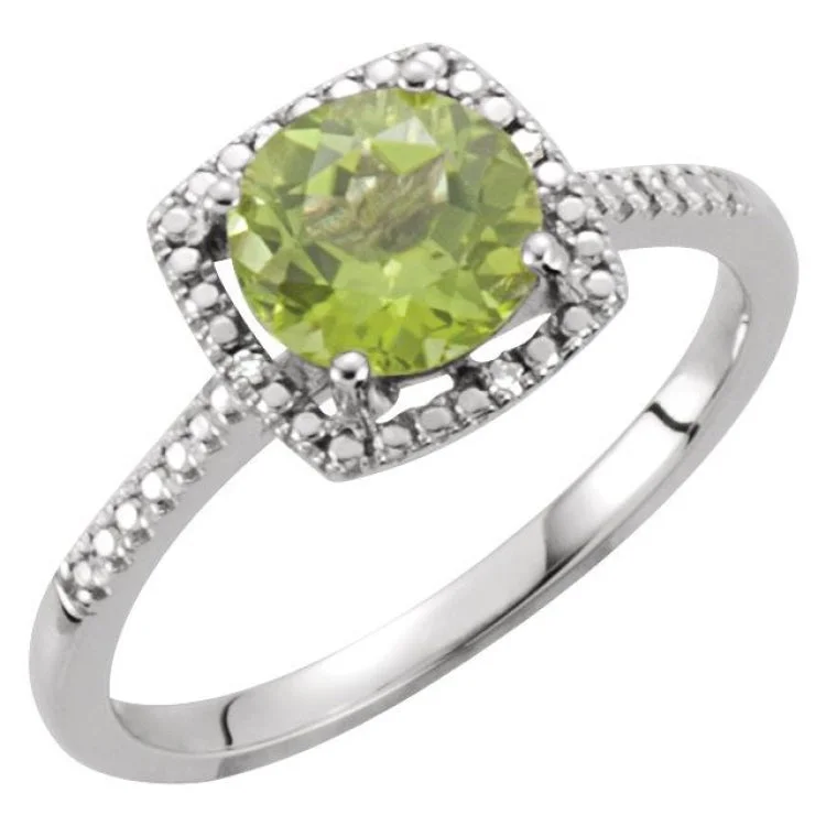 ladies rings nickel free-Sterling Silver Natural Peridot & .01 CTW Natural Diamond Ring