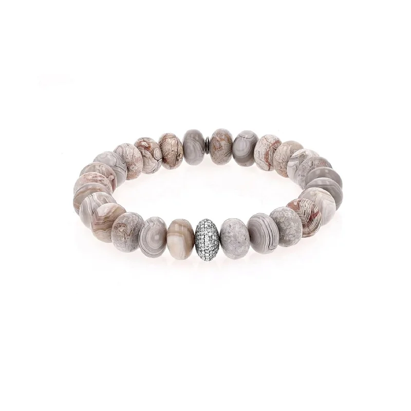 Ladies bracelets shell glow -Cream Agate Bead Bracelet with Diamond Donut - 10mm : B0003530