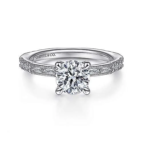 ladies engagement rings initial-Luca - Art Deco 14K White Gold Round Diamond Engagement Ring