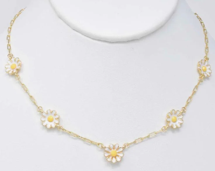 Ladies necklaces renaissance glow -Daisy Flower Necklace with Gold Chain