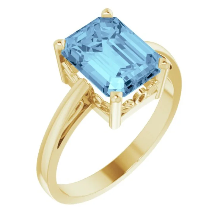 ladies rings long lasting-14K Yellow Natural Aquamarine Scroll SettingÂ® Ring