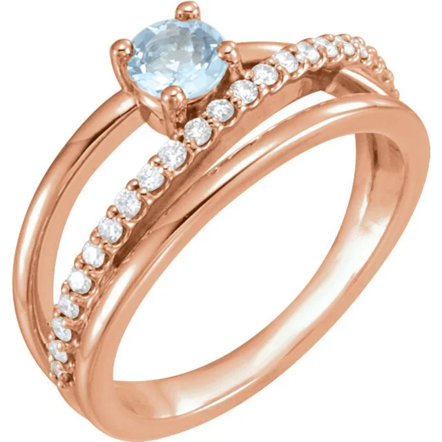 ladies rings bulk-14KT GOLD 0.30 CT AQUAMARINE & 1/4 CTW DIAMOND BYPASS RING