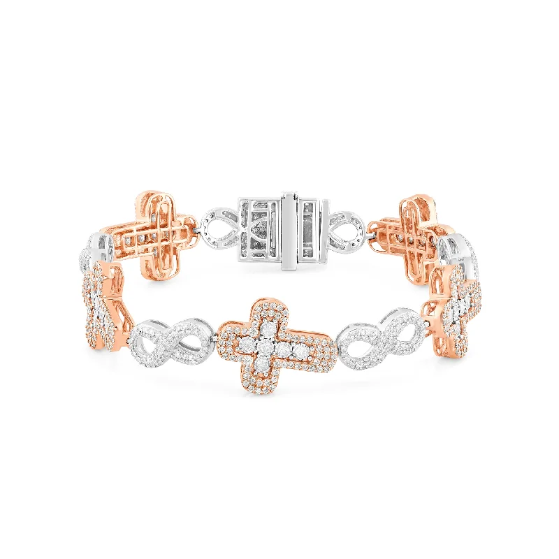 Ladies bracelets timeless shine -Two-Tone Rose & White Diamond Infinity and Cross Link Bracelet