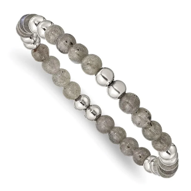 Ladies bracelets rare craft -Stainless Steel Polished Grey Quartz Beaded Stretch Bracelet