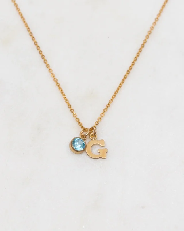 Ladies necklaces heart pendant -Initial G with Birthstone Necklace