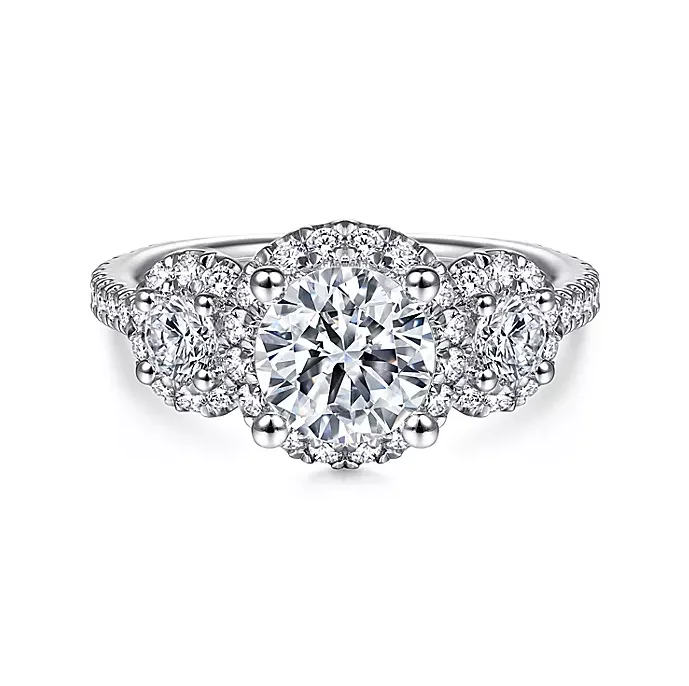 ladies engagement rings romantic-France - 14K White Gold Round 3 Stone Halo Diamond Engagement Ring