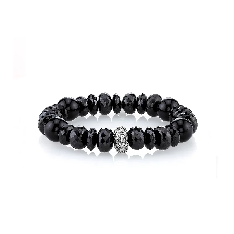 Ladies bracelets adventure glow -Mixed Onyx Beaded Bracelet with 1 Diamond Donut - 10mm  B0000987