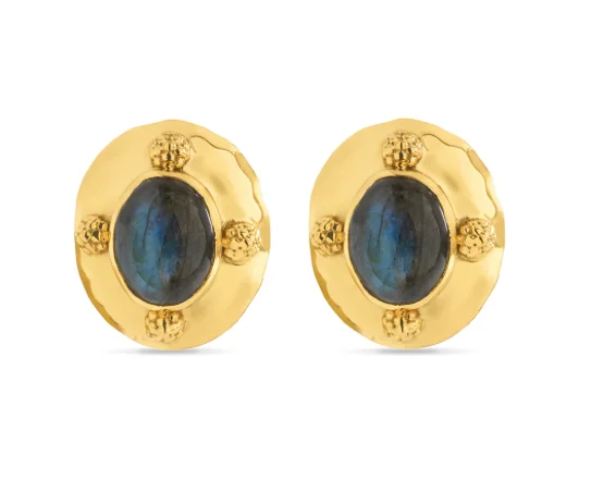 ladies earrings kay-Earrings - Cleopatra Oval Gold/Blue Labradorite Earrings