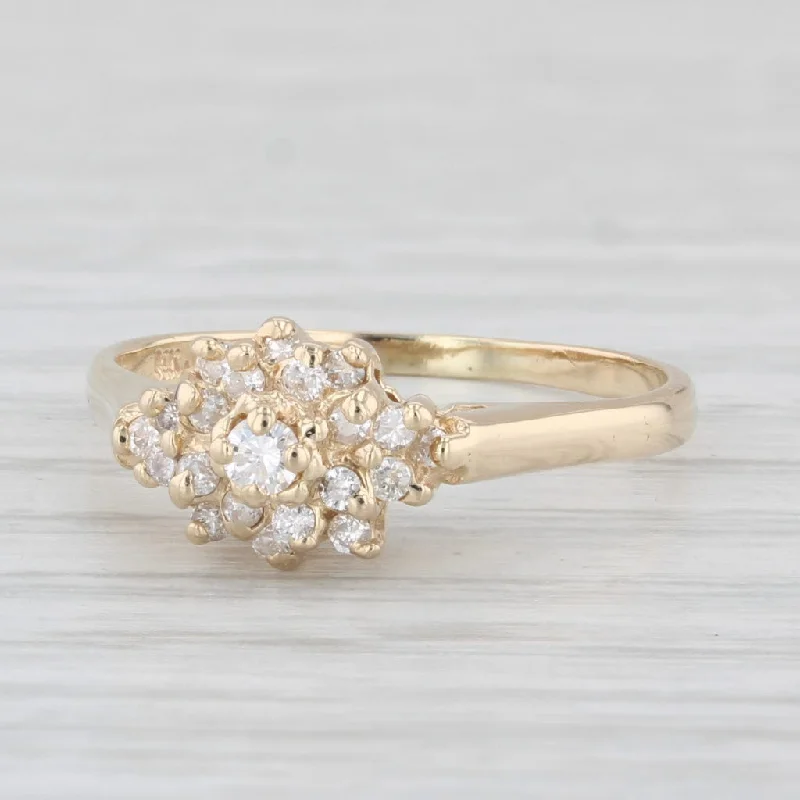 ladies engagement rings tension-0.23ctw Diamond Cluster Engagement Ring 14k Yellow Gold Size 7.25