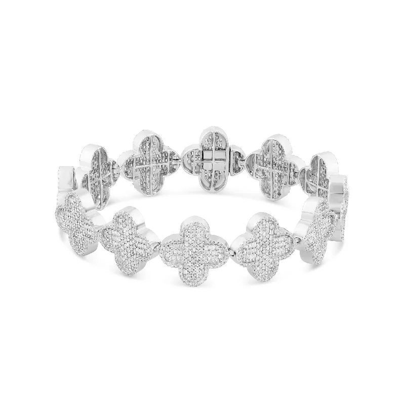 Ladies bracelets radiant shine -14k White Gold Baguette and Round Diamond Clover Motif Link Bracelet