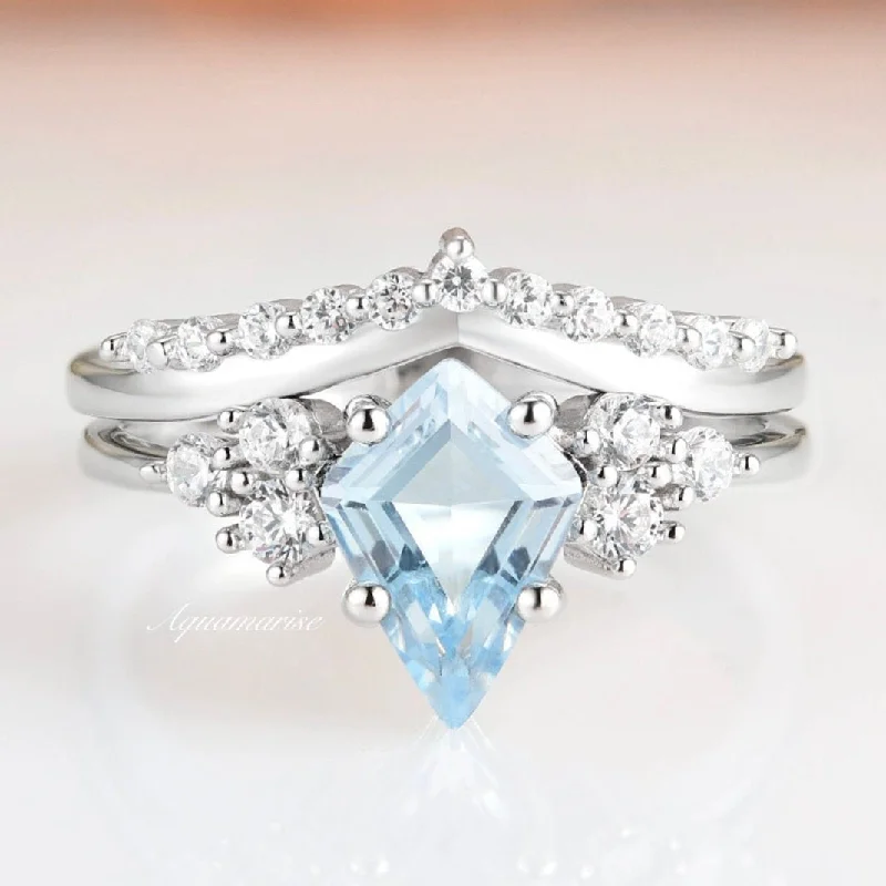 ladies engagement rings display-Skylar Aquamarine Engagement Ring Set- 14K Solid White Gold