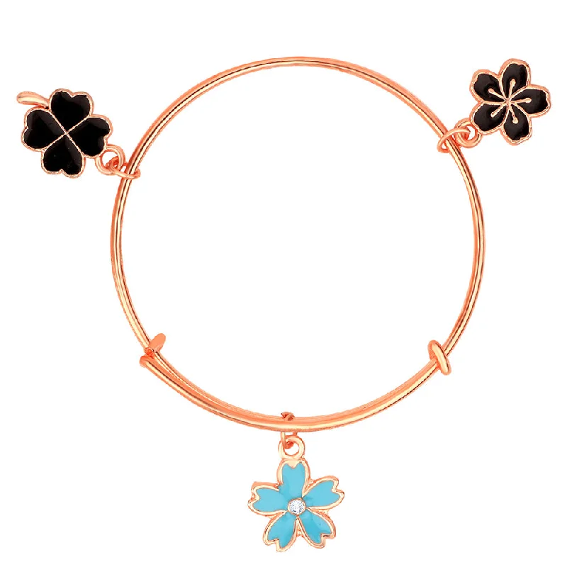 Ladies bracelets mountain charm -Mahi 3 Floral Enamel Work Charms Bracelet with Rose Gold Plated for Girls (BRK1100842Z)