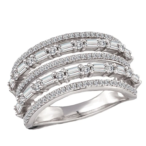 ladies rings antique-5 Row, Round and Baguette Diamond Fashion Ring