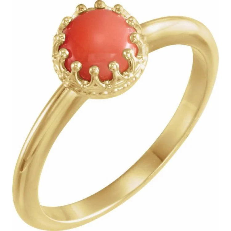 ladies rings engagement-14K Yellow 6 mm Natural Pink Coral Crown Cabochon Ring