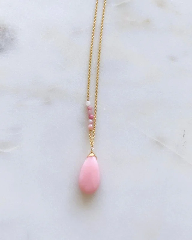 Ladies necklaces zodiac glow -Pink Opal One Line Necklace