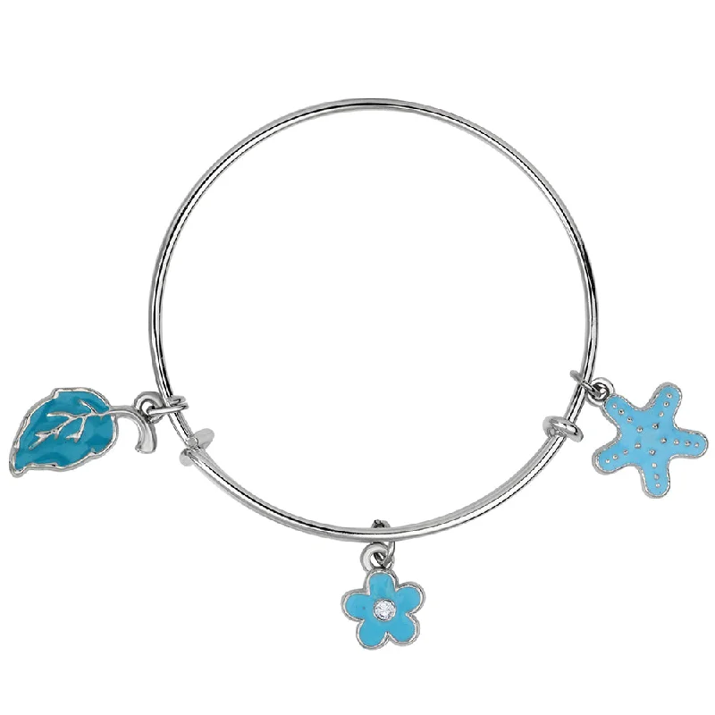 Ladies bracelets y2k glow -Mahi Leaf & Floral Shaped Enamel Work Charm Bracelet with Rhodium Plated for Kids (BRK1100891R)