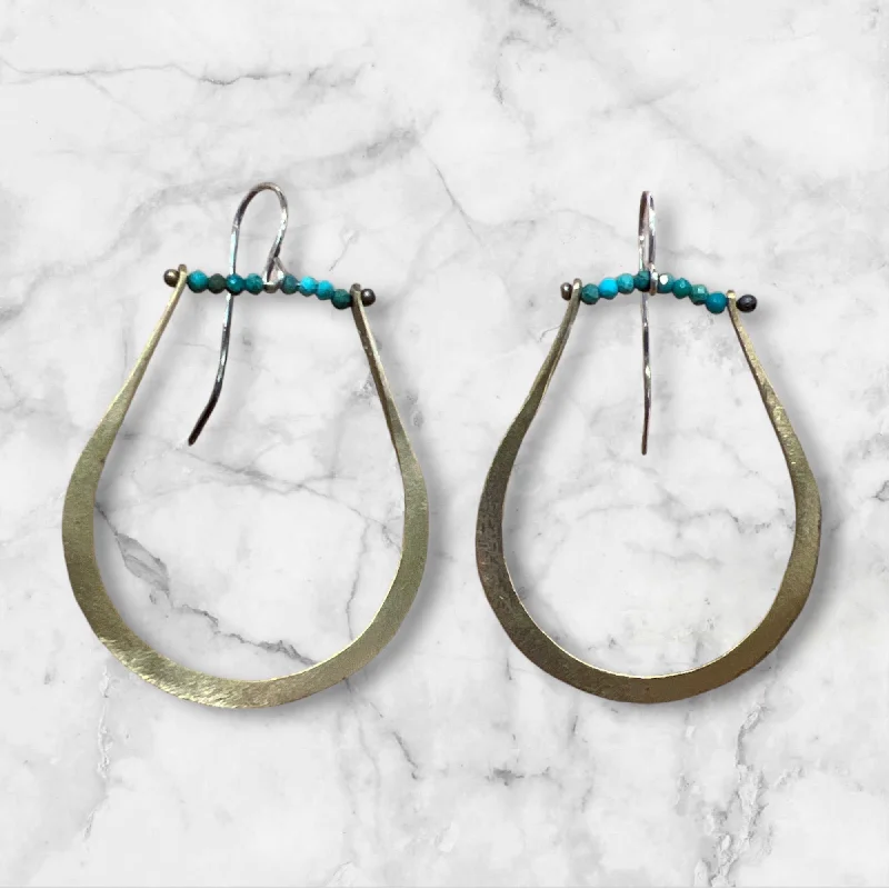 ladies earrings name-#12 Turquoise Brass Drop Earrings