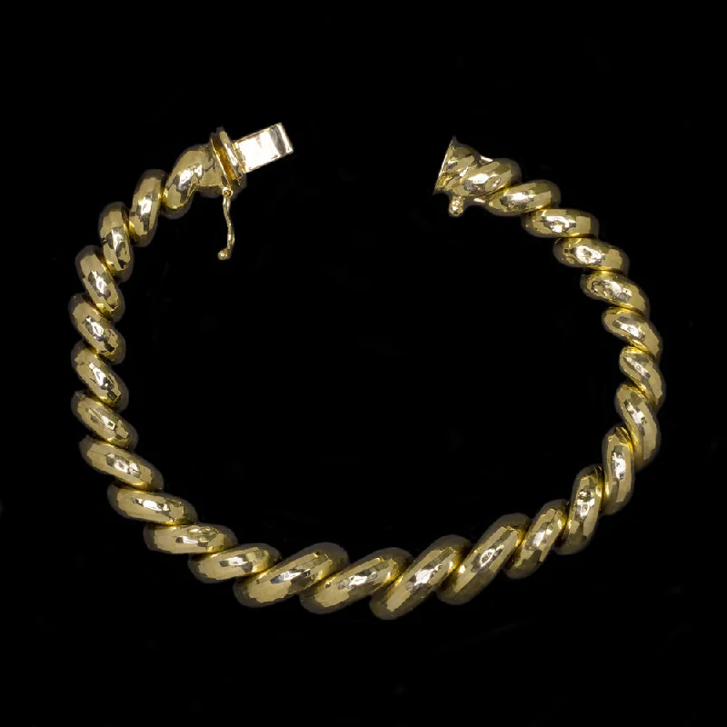 Ladies bracelets mixed glow -14K YELLOW GOLD BRACELET SOLID SAN MARCO CHAIN CHUNKY FACETED LINK 12 GRAM 9mm