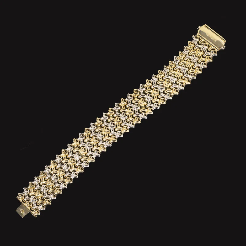 Ladies bracelets family shine -18k YELLOW WHITE GOLD REVERSIBLE BRACELET DESIGNER CHIMENTO TWO TONE WIDE SOLID