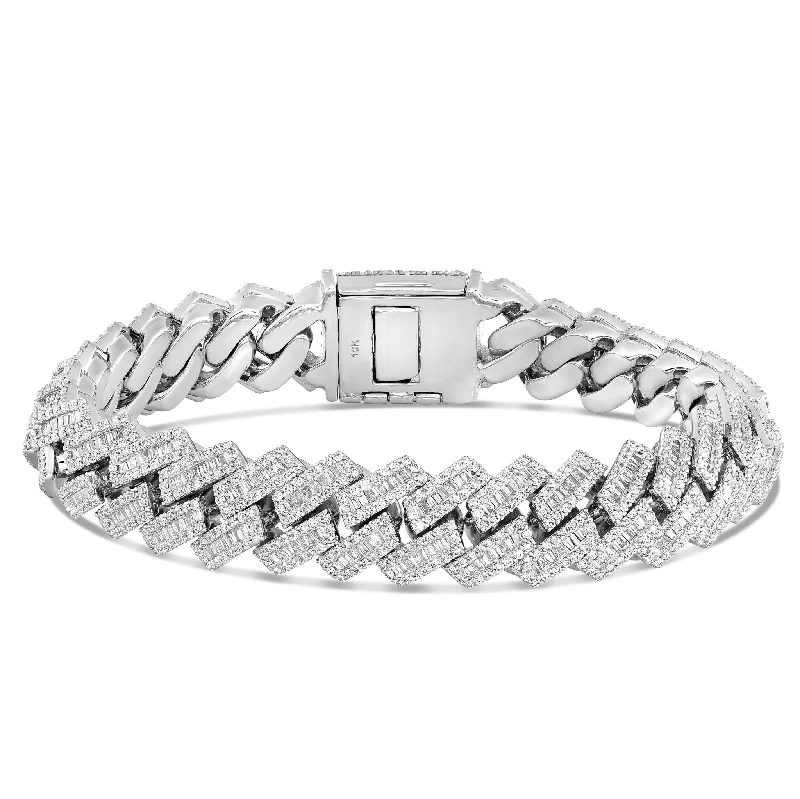 Ladies bracelets buddhist charm -10K White Gold 22.45ct Prong set Baguette Diamond 10mm Cuban Bracelet