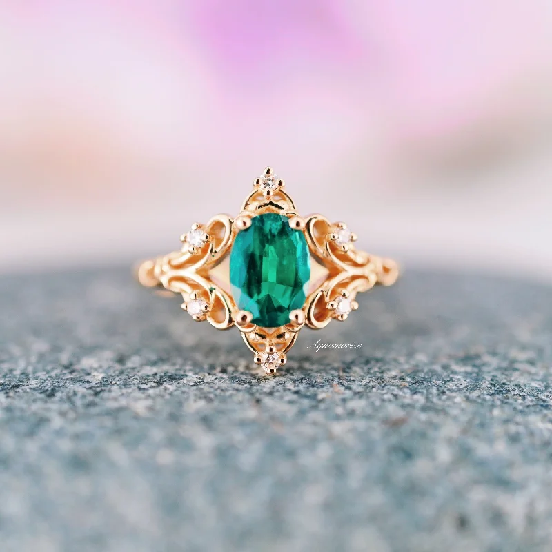 ladies engagement rings extravagant-Maeve Emerald Ring- 14K Solid Yellow Gold Oval Fairy Engagement Ring