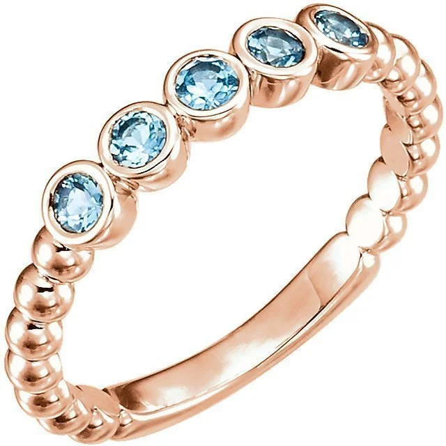 ladies rings shimmering-14KT GOLD 0.30 CTW AQUAMARINE BEZEL-SET 5 STONE BEADED RING