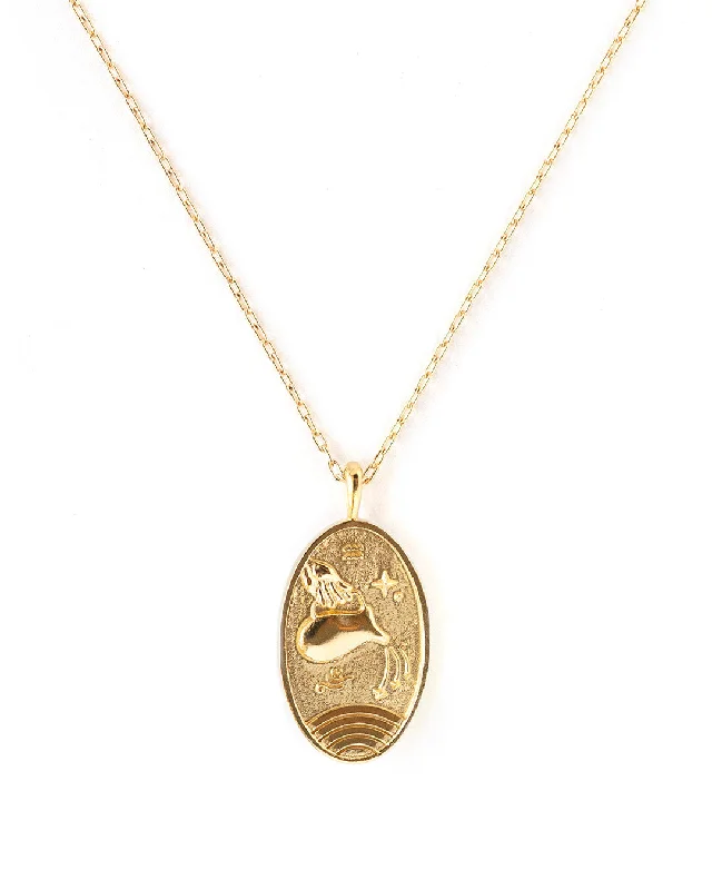 Ladies necklaces 1990s sleek -Aquarius Gold Zodiac Necklace