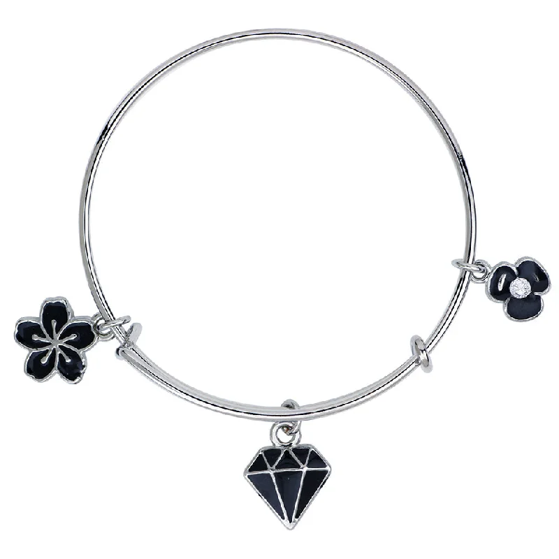 Ladies bracelets hawaiian glow -Mahi Floral & Dimond Shaped Enamel Work Charm Bracelet with Rhodium Plated for Girls (BRK1100878R)