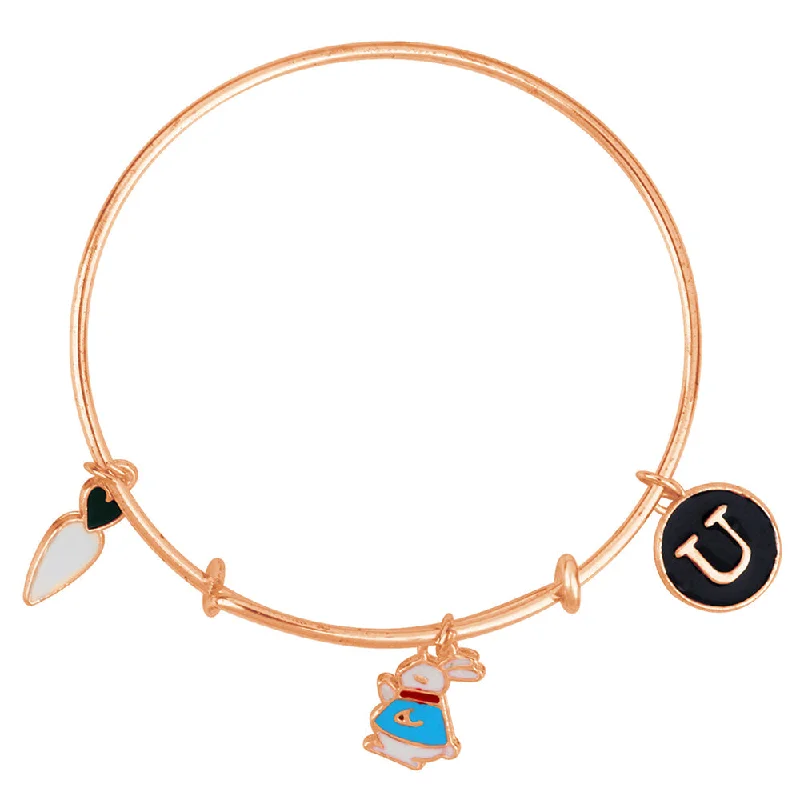 Ladies bracelets honeymoon shine -Mahi U Letter Rabit & Radish Shaped Rose Gold Plated Enamel Work Charms Kids Bracelets for Kids (BRK1100976Z)