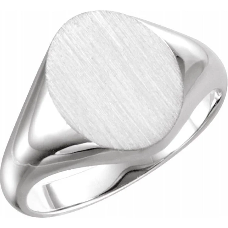 ladies rings packable-14K White 11x9.5 mm Oval Signet Ring