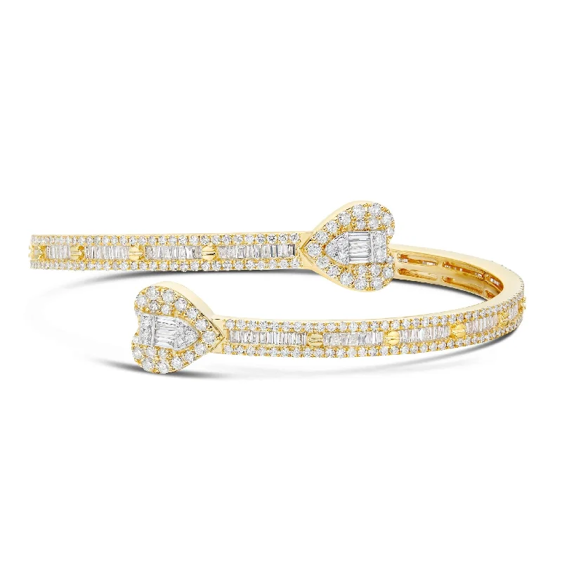 Ladies bracelets turkish shine -14K Gold 4.69ct Baguette Diamond Heart Bangle Bracelet