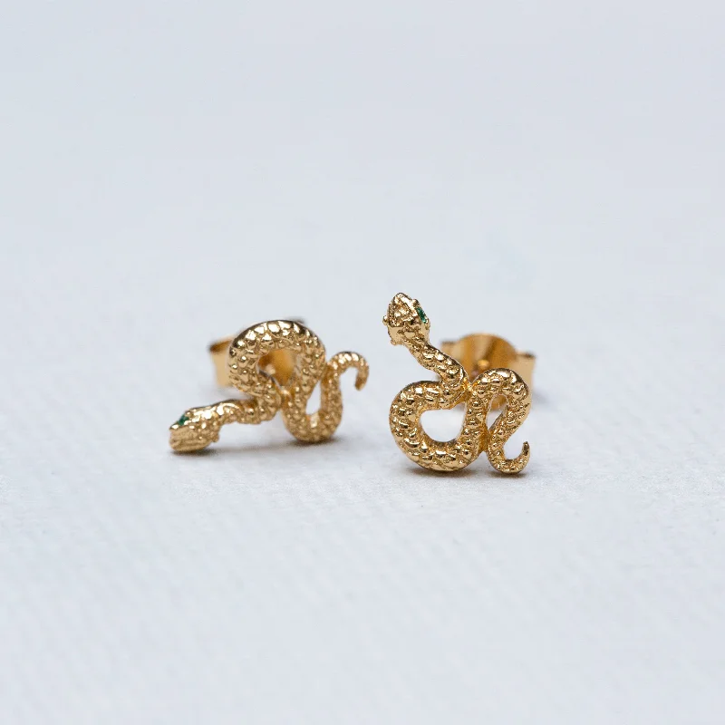 ladies earrings unique-Snake Stud Earrings