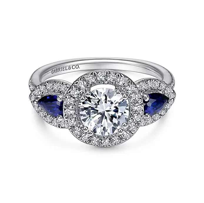 ladies engagement rings sterling silver-Anselma - 14K White Gold Sapphire and Diamond Engagement Ring