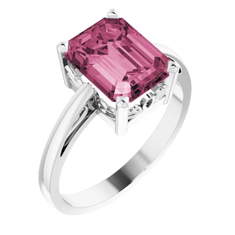 ladies rings closed-14K White Natural Pink Tourmaline Scroll SettingÂ® Ring