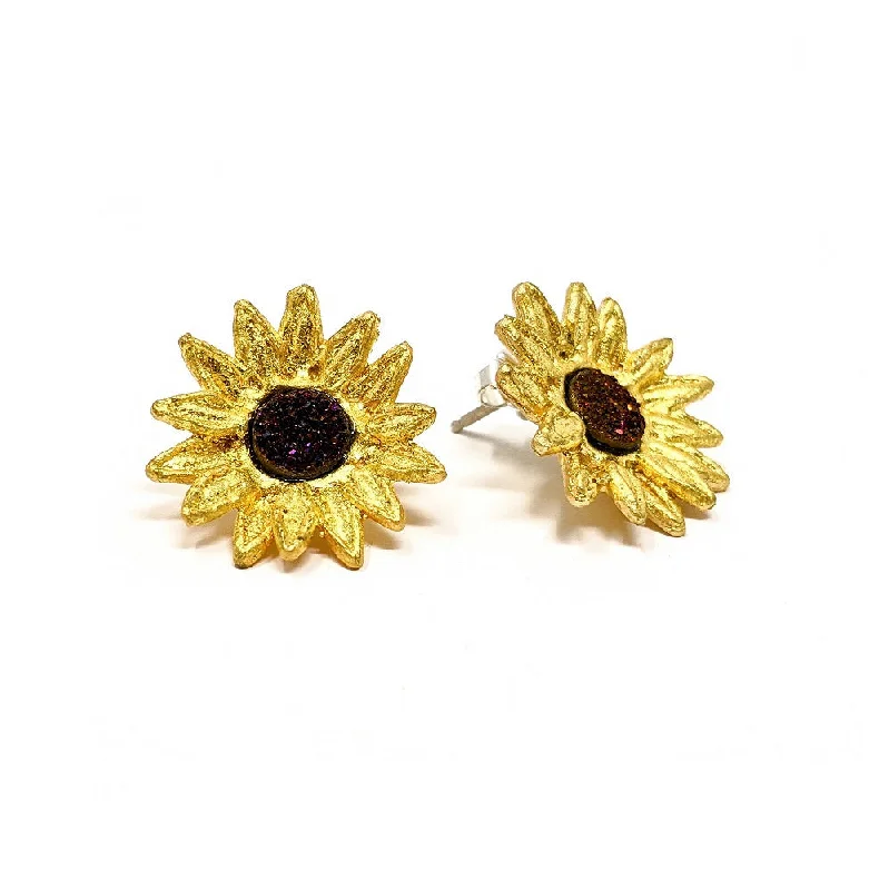 ladies earrings heart shaped-Petite Post Sunflower Earrings