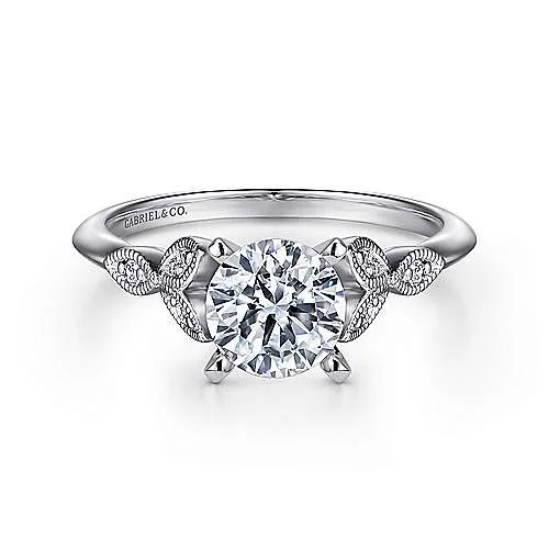 ladies engagement rings horoscope-Vintage Inspired 14K White Gold Split Shank Round Diamond Engagement Ring