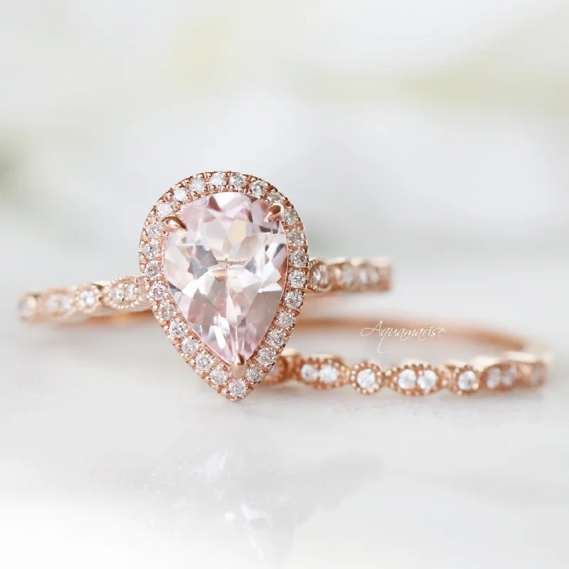 ladies engagement rings simple-Luxe Teardrop Morganite Engagement Ring- 14K Solid Rose Gold