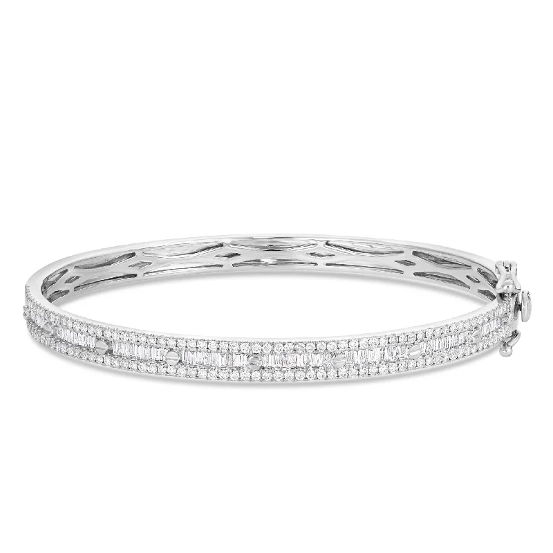 Ladies bracelets side stone shine -10K White Gold 2.25ct Baguette Diamond Bangle Bracelet