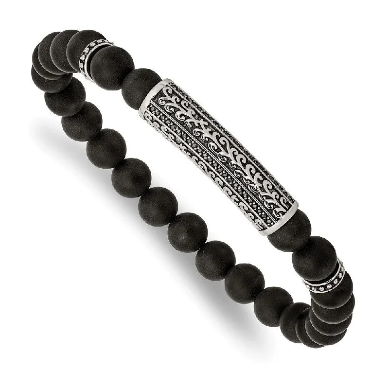 Ladies bracelets anchor shine -Stainless Steel Antiqued & Polished with Black CZ & Agate Stretch Bracelet