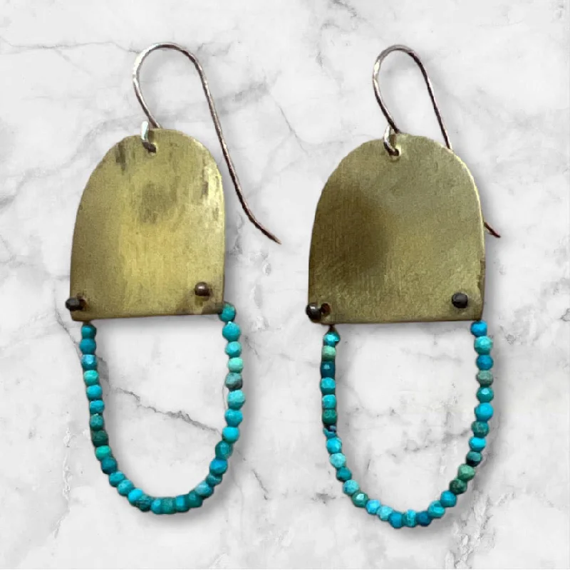 ladies earrings zodiac-#15 Flat Arch Turquoise Earrings