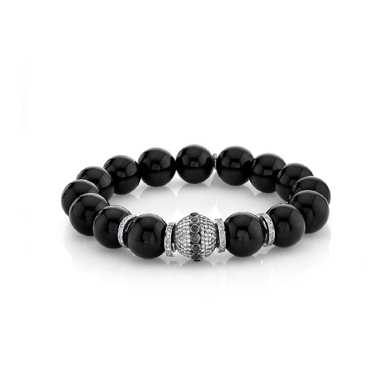 Ladies bracelets star charm -Black Onyx Bracelet with Diamond Bezel Bead - 12mm  B0000416