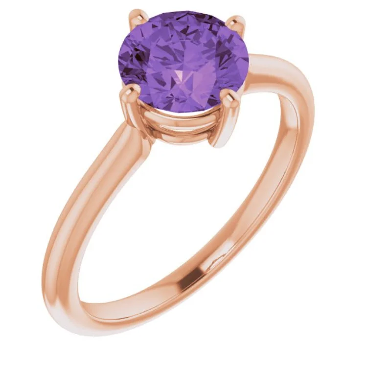 ladies rings gold-14K Rose Natural Amethyst Ring