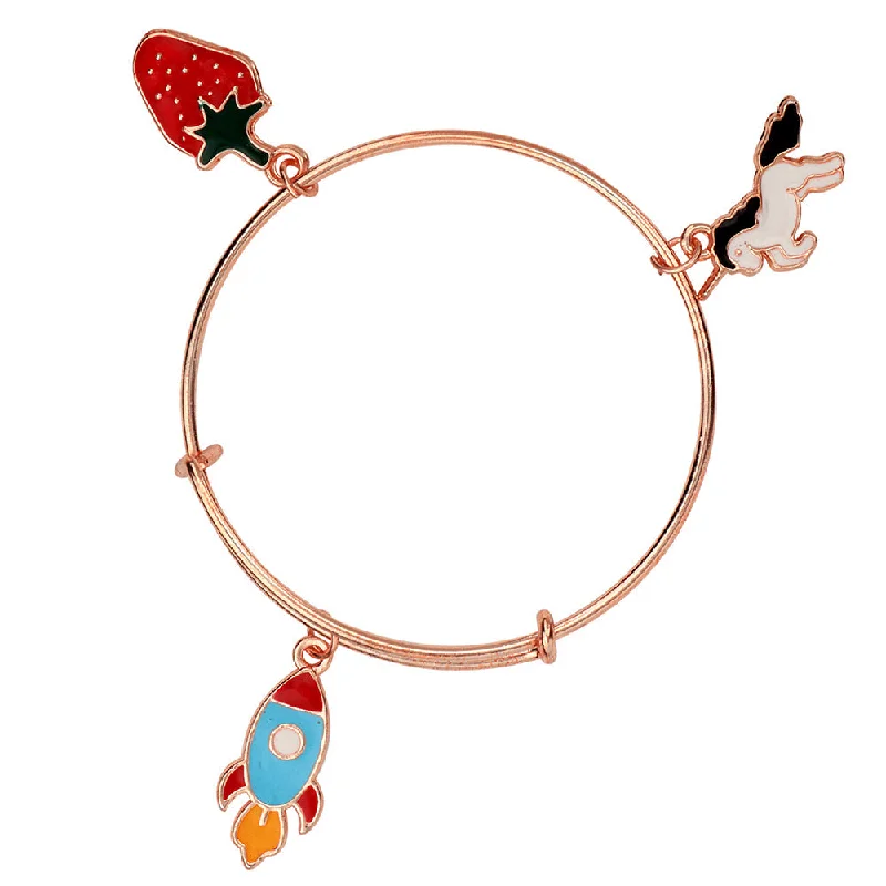 Ladies bracelets custom shine -Mahi Rocket, Strawbery and Shaped unicorn Colorful Enamel Work Charms Rose Gold Bracelets for Girls (BRK1100811Z)