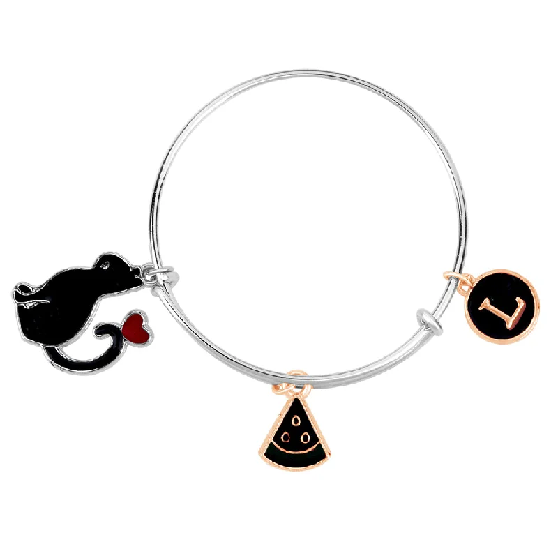 Ladies bracelets anchor shine -Mahi L Letter Pizza & Cat Shaped Rhodium Plated Enamel Work Charms Kids Bracelets for Kids (BRK1100997M)