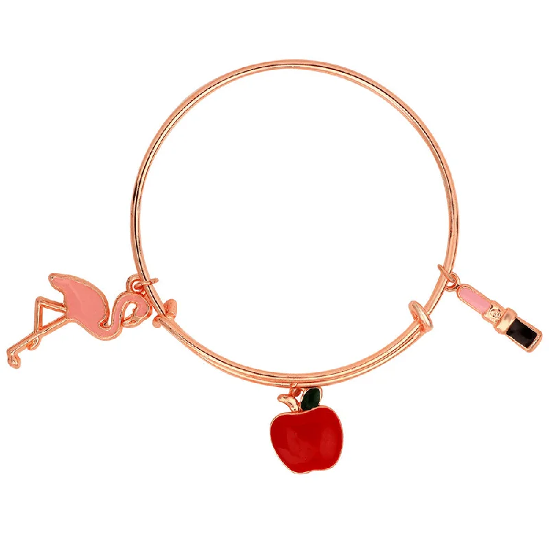 Ladies bracelets blue shine -Mahi Swan & Apple Shape Rose Gold Plated Enamel Work Charms Bracelet for Kids (BRK1100863Z)