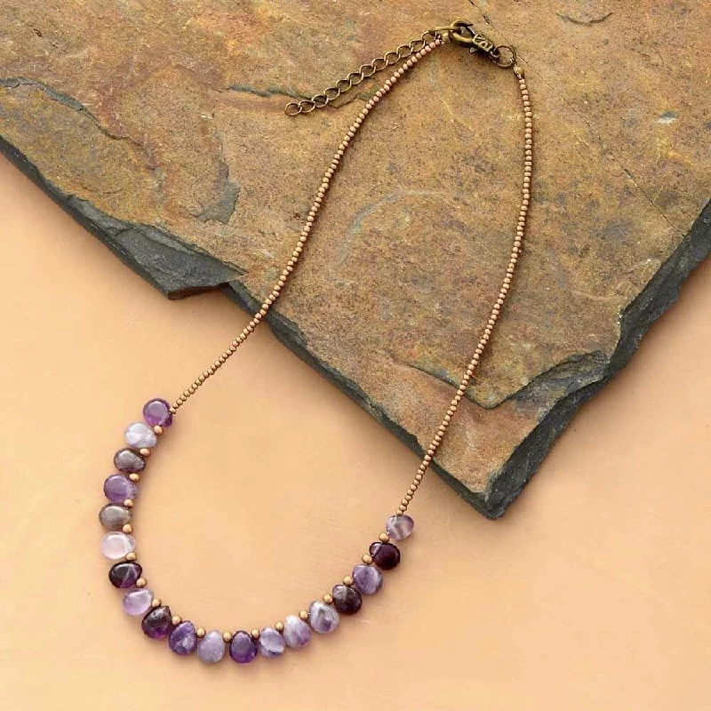 Ladies necklaces hindu om -Amethyst Crystal Bead Necklace