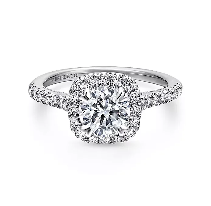 ladies engagement rings flashy-Balsam - 14K White Gold Round Halo Diamond Engagement Ring