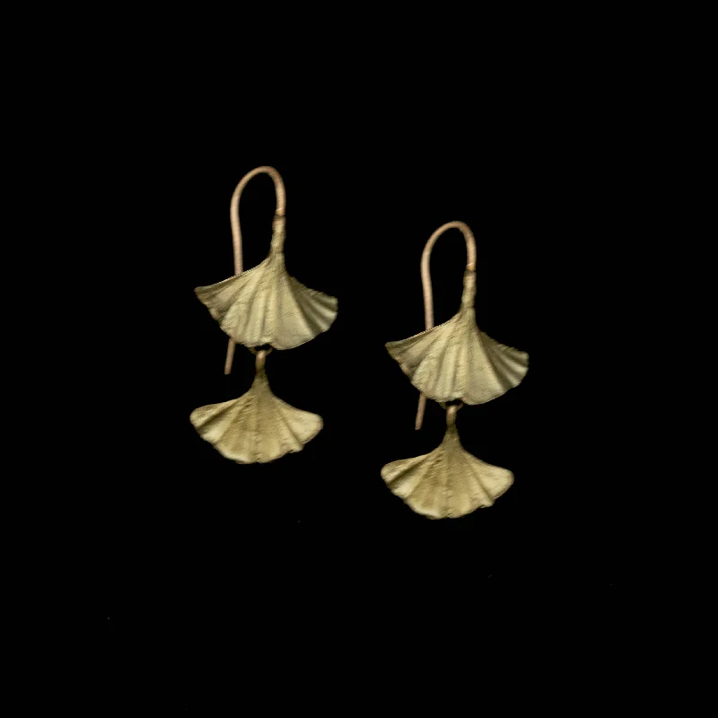 ladies earrings name-Earrings - Ginkgo Double Drop Wire Earrings