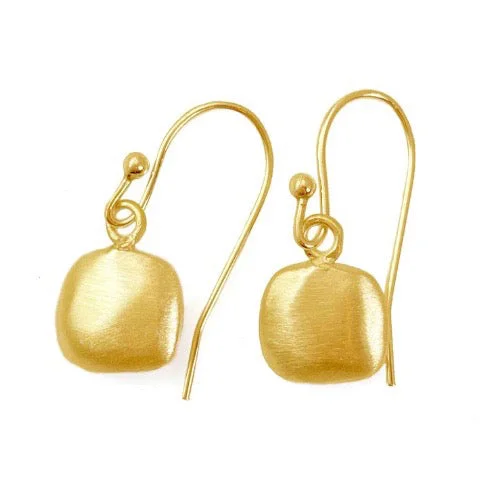 ladies earrings dangle-Puffy Square Drop Earrings - Vermeil